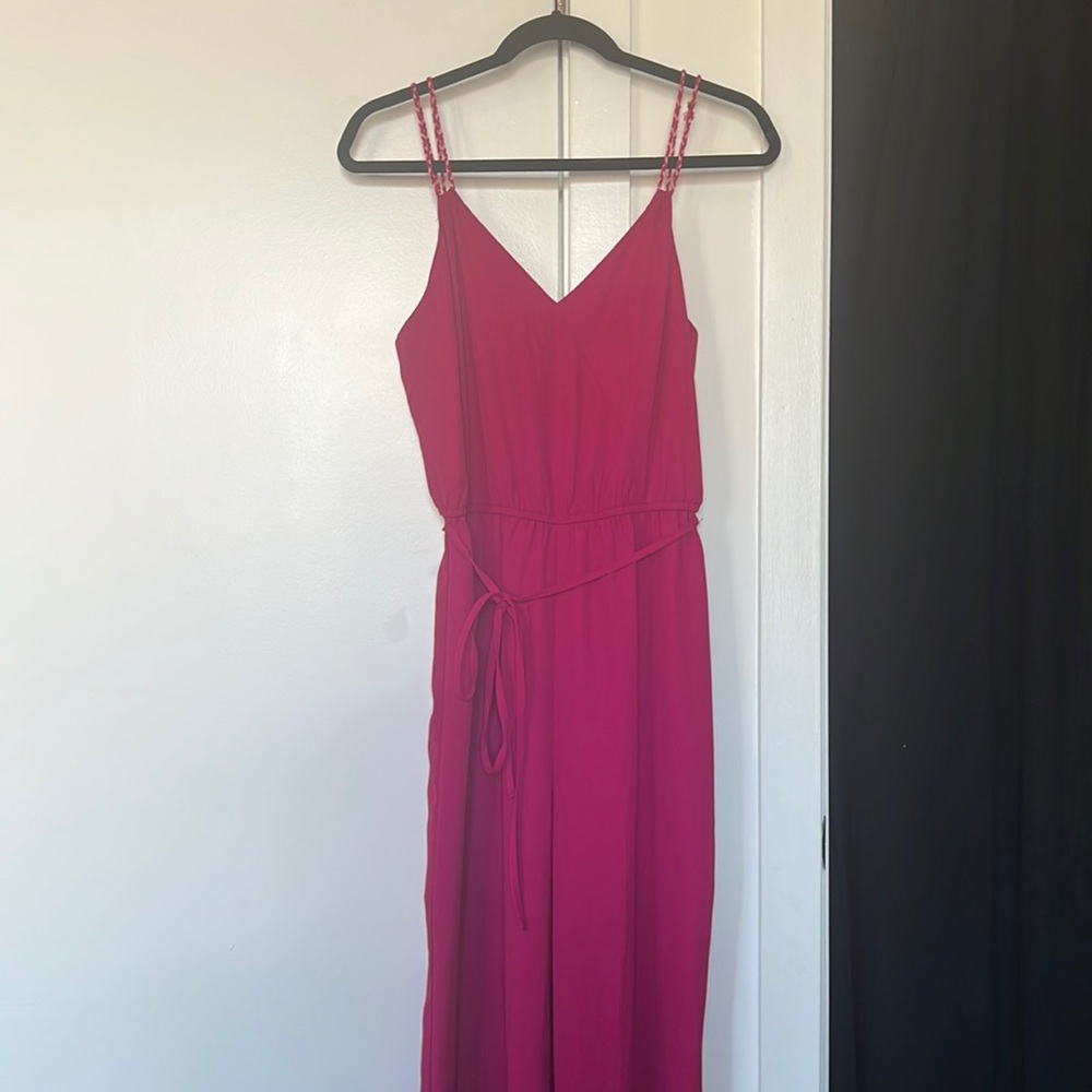 Skies Are Blue Hot Pink/Magenta Jumpsuit with Braided Spaghetti Straps — Size: S
